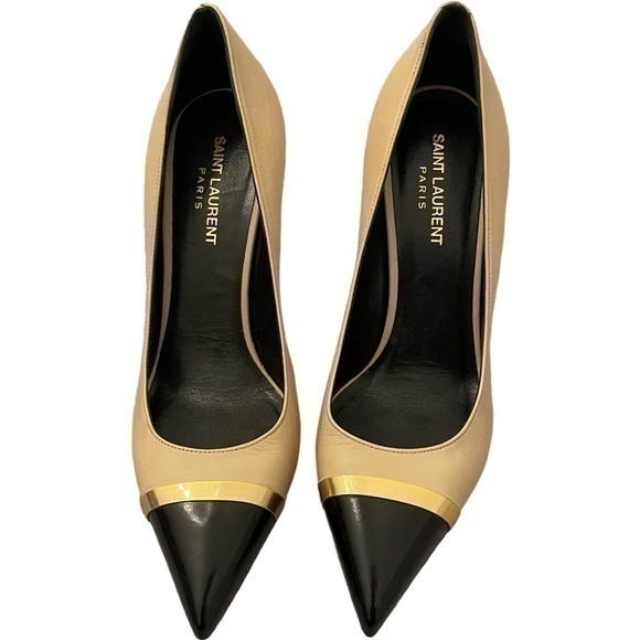 Saint Laurent Black/Tan Pointy Toe Pumps Size 39 - Picture 1 of 6
